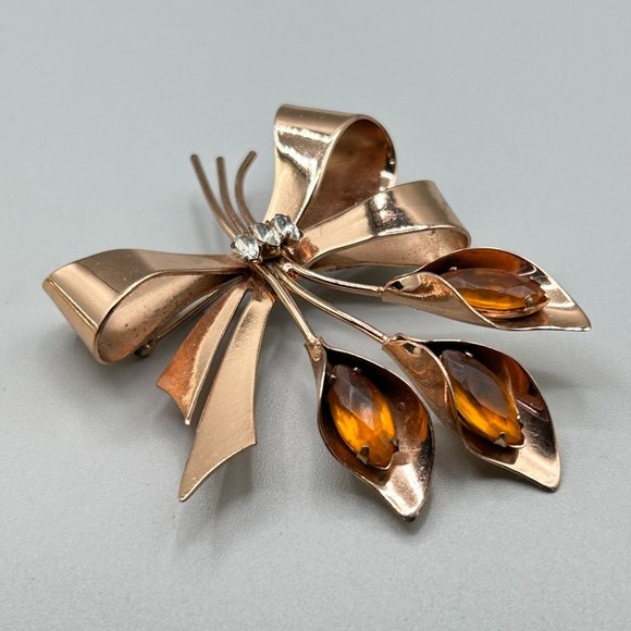 Sterling Corocraft Coro Pegasus Pin Brooch Flower Calla Lily Rose Gold Plated - Picture 3 of 7